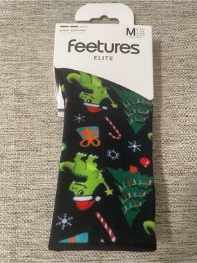 Feetures Elite Christmas Dinosaur T-Rex Light Cushion Crew Socks Green Black M